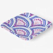 blauw damaspatroon papieren bordje (Gebogen)