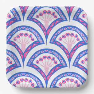 blauw damaspatroon papieren bordje