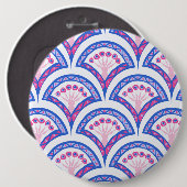 blauw damaspatroon ronde button 6,0 cm (Voorkant /achterkant)