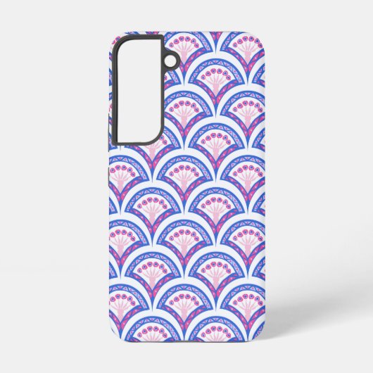 blauw damaspatroon samsung galaxy hoesje (Achterkant)