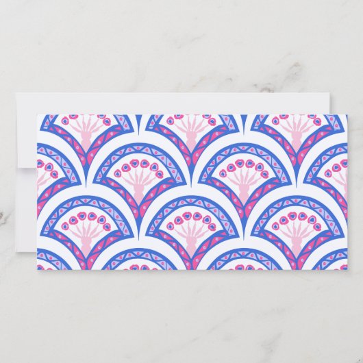 blauw damaspatroon save the date (Voorkant)