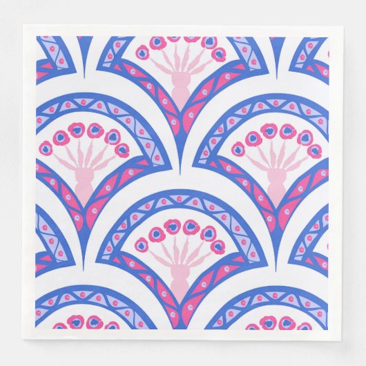 blauw damaspatroon servet (Voorkant)