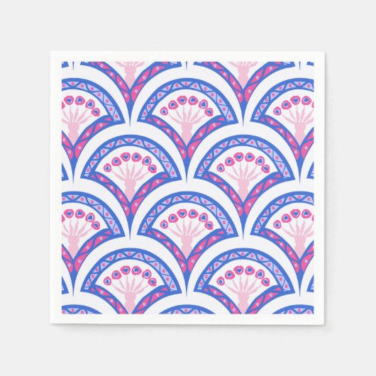 blauw damaspatroon servet (Voorkant)