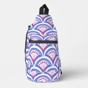 blauw damaspatroon sling bag