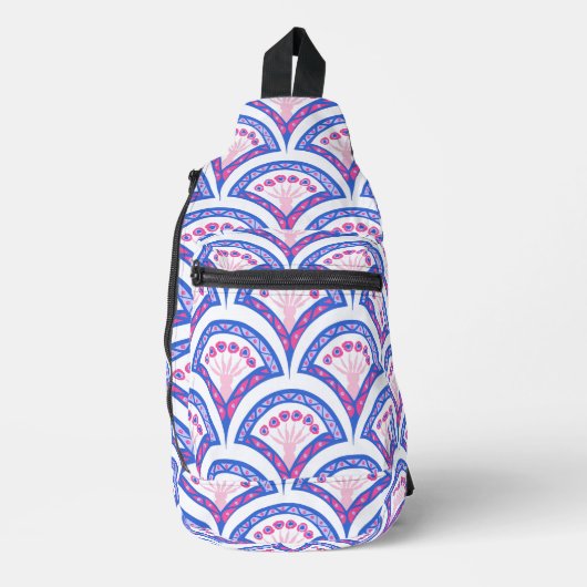 blauw damaspatroon sling bag (Voorkant)