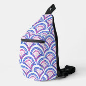 blauw damaspatroon sling bag (Rechterhoek)
