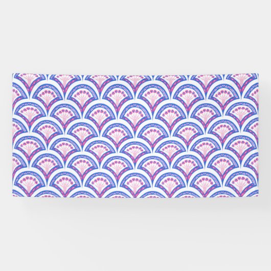 blauw damaspatroon spandoek (Horizontaal)