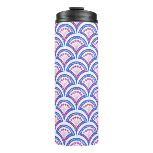 blauw damaspatroon thermosbeker (Voorkant)