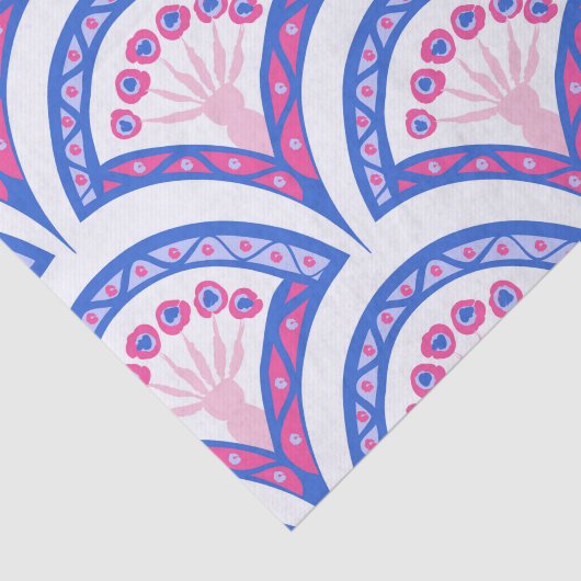 blauw damaspatroon tissuepapier (Detail)