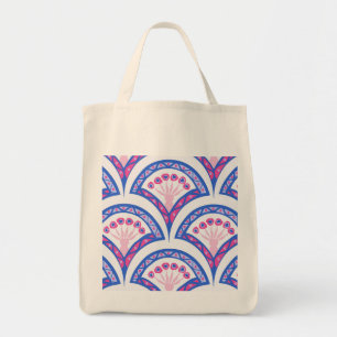 blauw damaspatroon tote bag