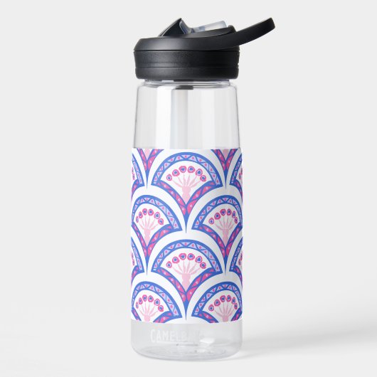 blauw damaspatroon waterfles (Links)
