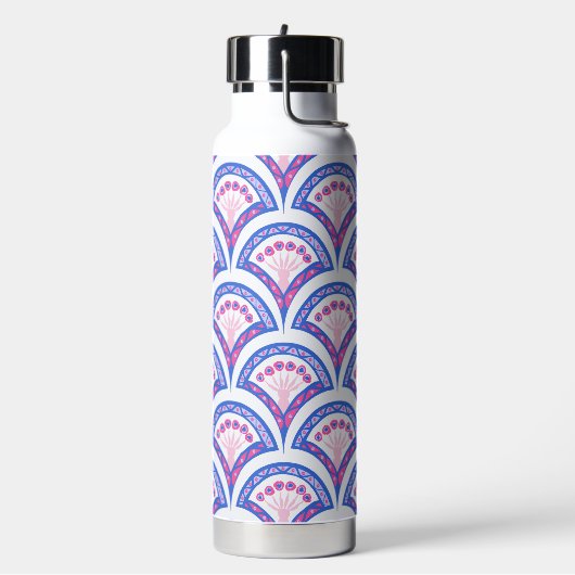blauw damaspatroon waterfles (Links)