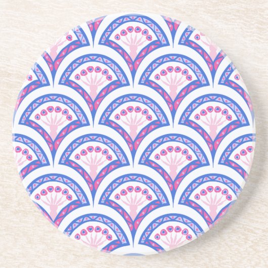 blauw damaspatroon zandsteen onderzetter (Voorkant)