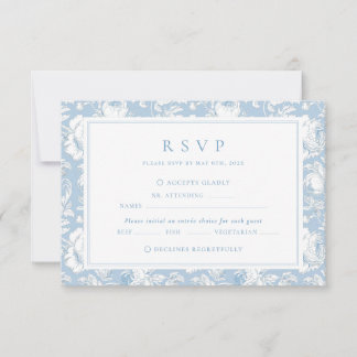 Blauw Damast Bruiloft RSVP Kaartje