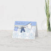 Blauw Damast Clothesline Baby Boy Dank u Kaarten (Voorkant)