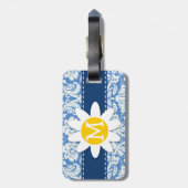 Blauw damast; Daisy Bagagelabel (Achterkant verticaal)