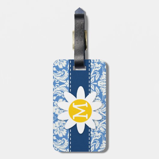 Blauw damast; Daisy Bagagelabel (Achterkant verticaal)