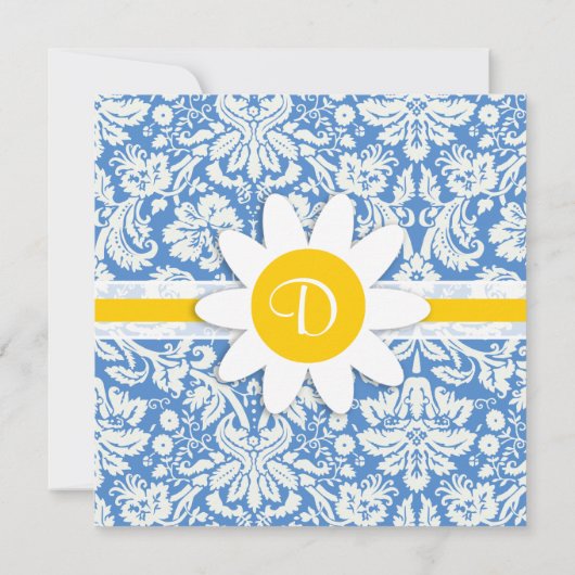 Blauw damast; Daisy Kaart (Achterkant)
