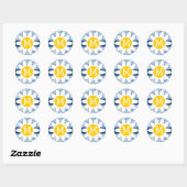 Blauw damast; Daisy Ronde Sticker (Vel)