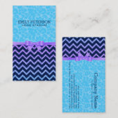 Blauw damast en chevron en kleurrijke glitter visitekaartje (Voorkant / Achterkant)