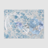 Blauw Damast Ephemera Bloemen Land Chic Tissuepapier (Voorkant)