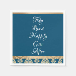 Blauw damast goud schrift trouwdag servet