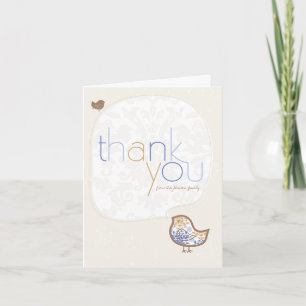 Blauw Damast Kuiken Whimsische Jongens Baby Shower Bedankkaart