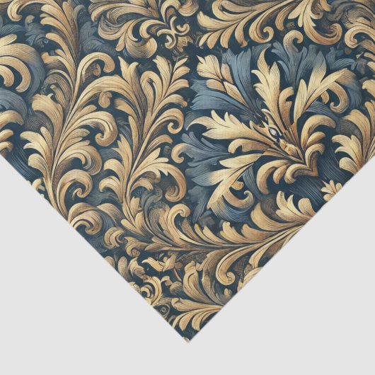 Blauw Damast met Gouden Patroon Decoupage Tissuepapier (Detail)