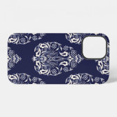 blauw damast naadloos patroon element iPhone hoesje (Achterkant horizontaal)