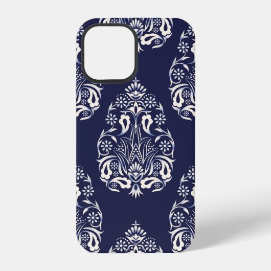 blauw damast naadloos patroon element iPhone hoesje (Achterkant)