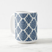 blauw damast ontwerp koffiemok (Voorkant links)