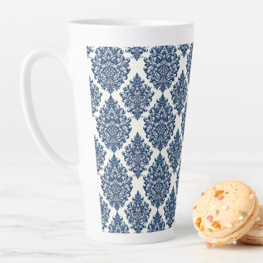 blauw damast ontwerp latte mok (In situ)
