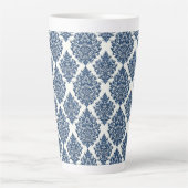 blauw damast ontwerp latte mok (Voorkant)
