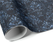 Blauw Damast op Donkerblauw Cadeaupapier (Rol Hoek)