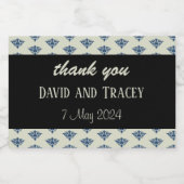 Blauw damast patroon grijs bruiloft sparkling wijnetiket (Enkel label)