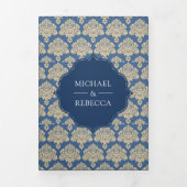 Blauw Damast Patroon Marokkaanse Boog Bruiloft Fot Drieluik Uitnodiging (Cover)