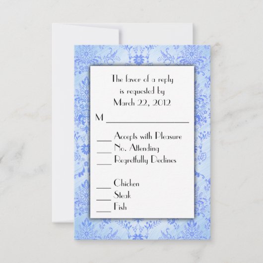 Blauw Damast RSVP met menu keuze (Voorkant)