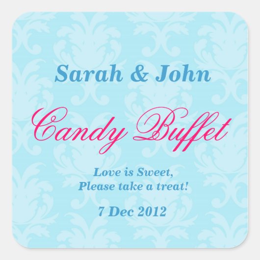 Blauw  damast Snoep Bar Sticker (Voorkant)