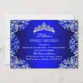 Blauw Damast Tiara Sweet 16 Uitnodiging (Voorkant)