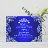Blauw Damast Tiara Sweet 16 Uitnodiging (Staand voorkant)