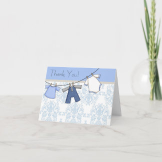 Blauw damasten waslijn babyjongen bedankkaartjes bedankkaart