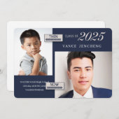 Blauw Dan en nu 2 Foto 2023 Afstuderen Kaart (Voorkant / Achterkant)