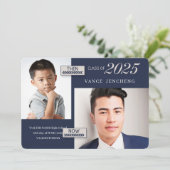 Blauw Dan en nu 2 Foto 2023 Afstuderen Kaart (Staand voorkant)