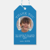 Blauw Dank je Birthday Boy Foto Cadeaulabel (Voorkant)