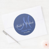 Blauw Dank u Bruiloft Monogram Sticker (Envelop)