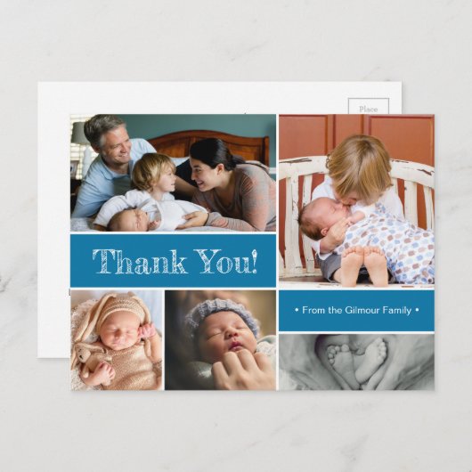 Blauw Dank u en introduceer Tweede Foto's van de b Aankondigingskaart (Voorkant / Achterkant)