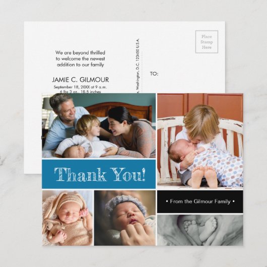 Blauw Dank u en introduceer Tweede Foto's van de b Aankondigingskaart (Voorkant / Achterkant)
