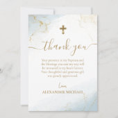 Blauw Dank u Gouden Kruis Jongen Doop Bedankkaart (Voorkant)