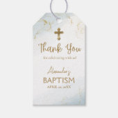 Blauw Dank u Gouden Kruis Jongen Doop Cadeaulabel (Voorkant)
