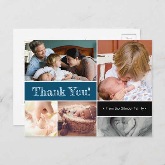 Blauw Dank u introduceert Tweede baby Foto's Aankondigingskaart (Voorkant / Achterkant)